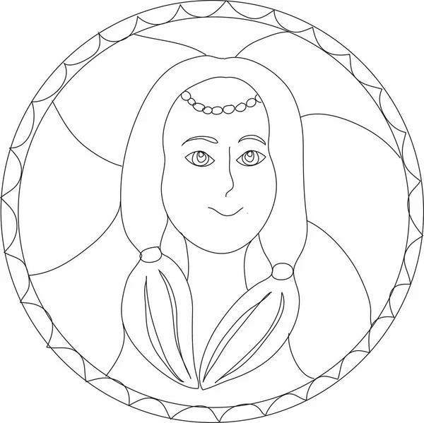 Dessin en ligne noir et blanc d'une tête de fille aux cheveux longs — Image vectorielle
