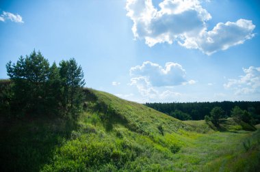 Yeşil tepeler yaz güneşli bir günde
