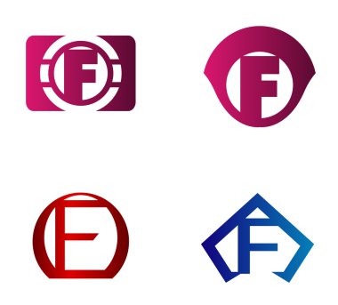 F harfi logo tasarım şablonu elementleri