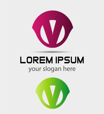 V harfi logo tasarım şablonu elementleri