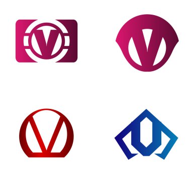 V harfi logo tasarım şablonu elementleri