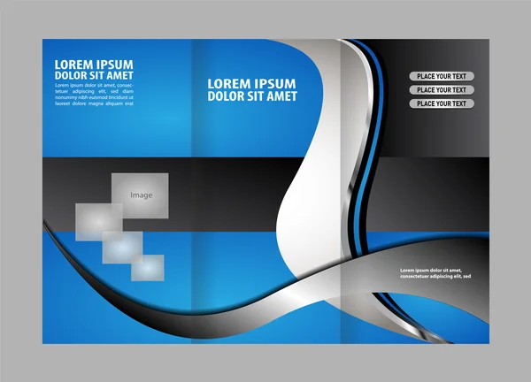 Plantilla de diseño de folleto tríptico azul con polígonos. Editable y vector de luz con lugares para fotos. Proporcionalmente A4 — Vector de stock