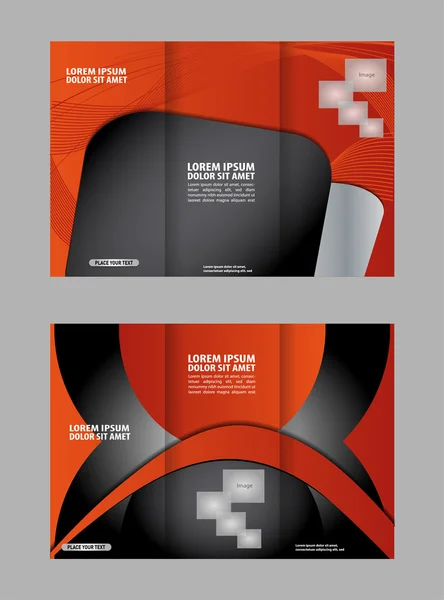 Eps10 三つ折り模擬抽象的な幾何学的な背景に赤と黒の三つ折りパンフレットのデザイン テンプレートをベクトル ・ パンフレットのデザインをバックアップ — ストックベクタ