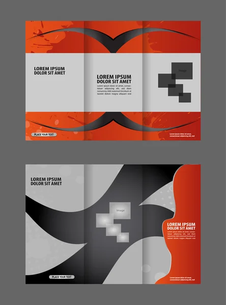 Vector vazio tri-fold brochura modelo de impressão design, tríplice brilhante violeta livreto ou folheto —  Vetores de Stock