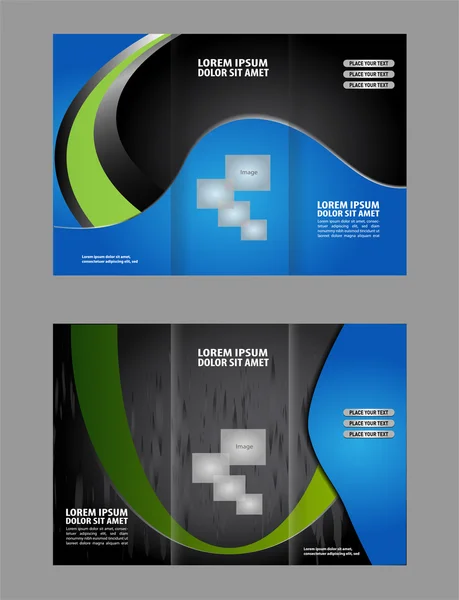 Diseño de folletos plegables con fondos poligonales azules. Folleto de tres veces. Conjunto — Vector de stock