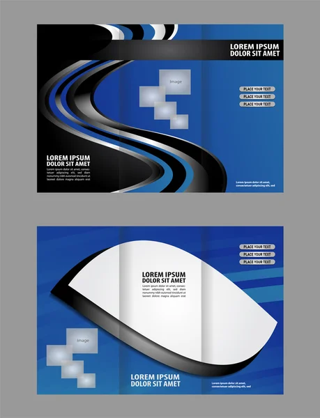Vector azul tri-pliegue plantilla de diseño de folleto — Vector de stock