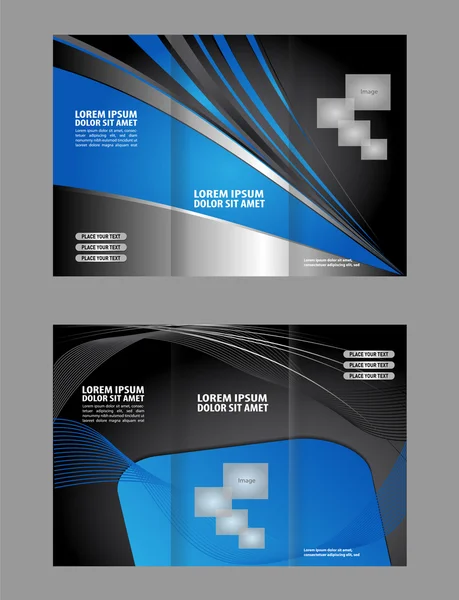 Vector vacío tríptico diseño de plantilla de folleto con azul — Vector de stock