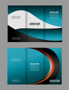 brochure design template vector tri-fold geometric abstract blue color clipart