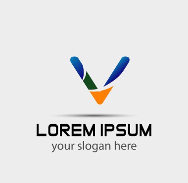 V harfi logo tasarım şablonu elementleri