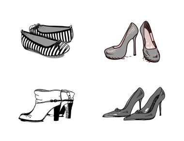 farklı ayakkabı elle çizilmiş