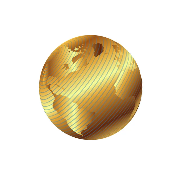 Иллюстрация планеты Золотой глобус с географической сетью — стоковый вектор