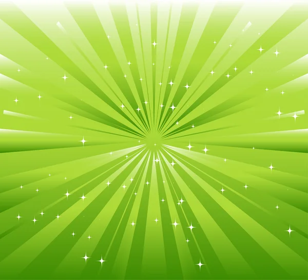 Fondo verde con luz de rayo y estrella — Vector de stock