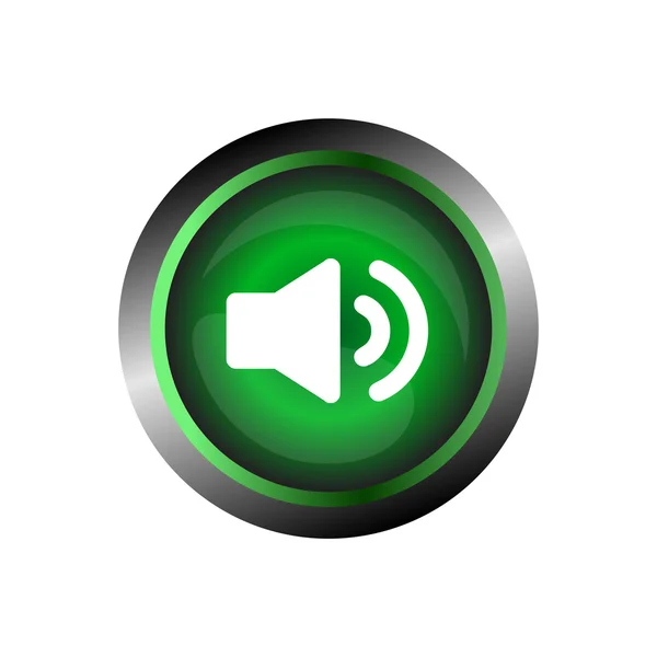 Przycisk głośnik ikona dźwięku, na zielonym tle błyszczącym tle — Wektor stockowy