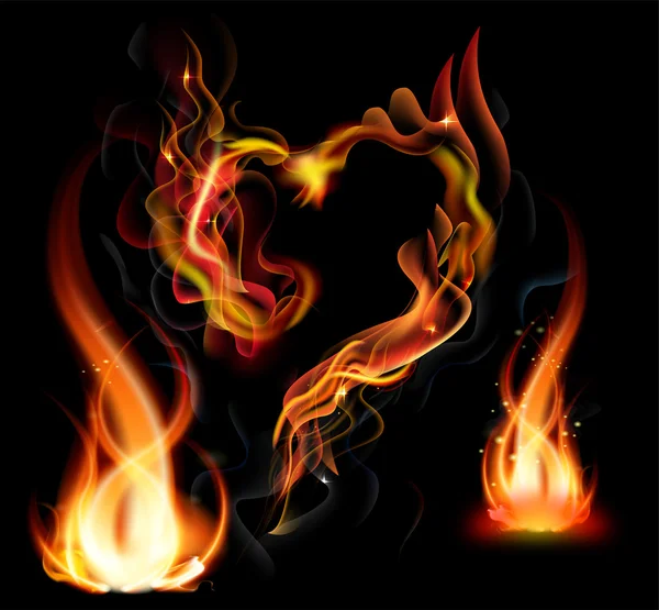 Fire flame on black background — Stock Vector