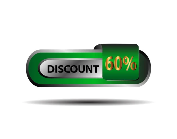 60 por cento de desconto botão verde — Vetor de Stock