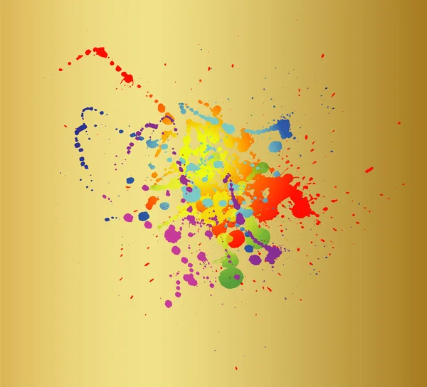 Colored paint splashes isolated on gold background — Stock Vector