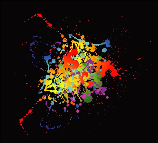 Diseño brillante colorido del splat de la tinta con un fondo negro — Vector de stock