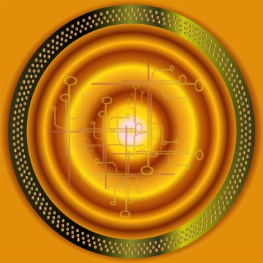 Teknik soyut altın daire arka plan vektör