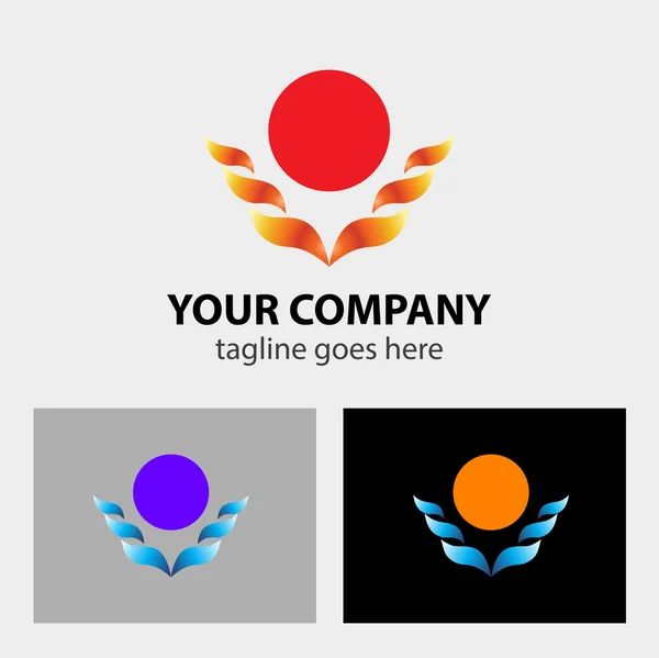 Logotipo de negócio com símbolo de sol e pássaro — Vetor de Stock