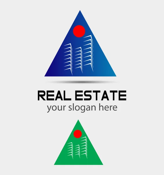 Logo linee ufficio vettoriale isolato con icona sole e triangolo — Vettoriale Stock