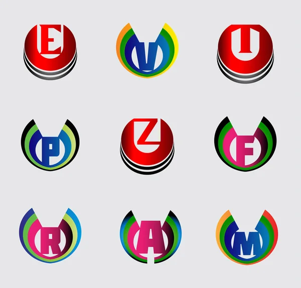 Zestaw pełny alfabet symboli i liter, takie logo E, V, T, P, Z, F, R, ikoną, M — Wektor stockowy