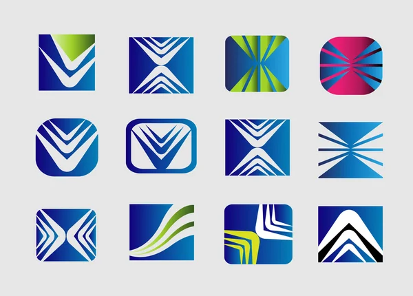 正方形のロゴ、ベクトル アイコン ・ テンプレートのコレクションです。ゲーム、アプリ、通信、エレクトロニクス、農業、旅行、メディアを使用してください。 — ストックベクタ