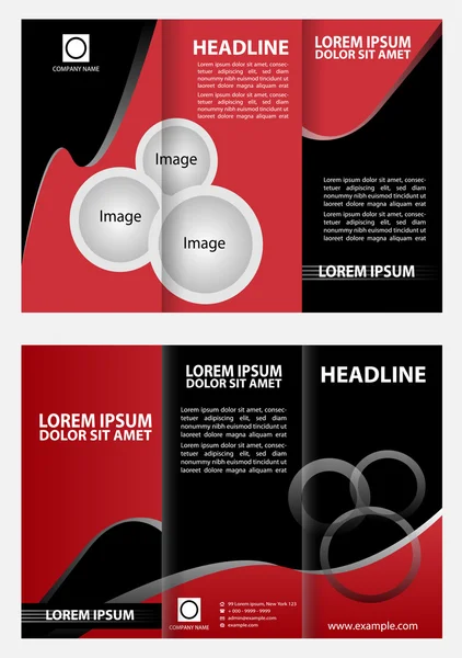 Modern tri-fold brochure design template with red background — Stock Vector