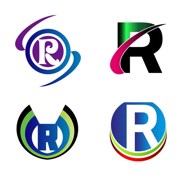 Set di simboli alfabetici ed elementi di lettera R, un tale logo — Vettoriale Stock