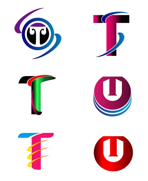 Ayarla, alfabe sembolleri ve öğeleri mektup T, böyle bir logo