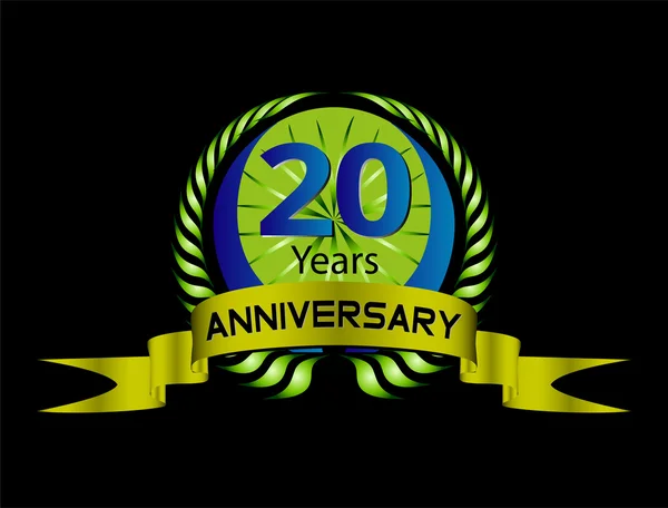 Şerit ve defne çelengi ile 20 yıl yıldönümü yeşil etiket