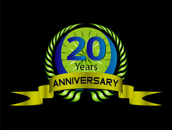 20-летний юбилей зеленой этикетки с лентой и венком Лорел
