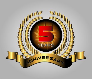 Celebrating 5 Years Anniversary - Golden Laurel Wreath Vector clipart