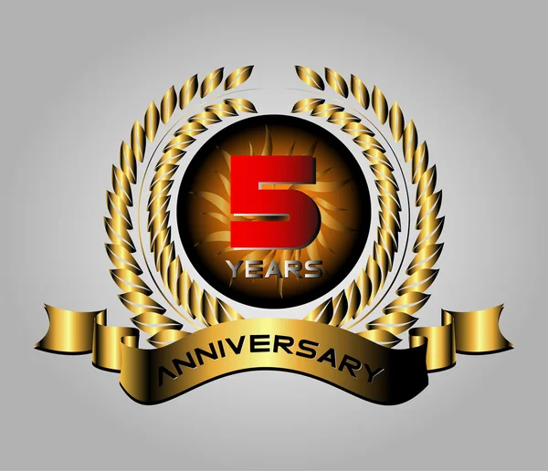 Celebrating 5 Years Anniversary - Golden Laurel Wreath Vector — Stock Vector