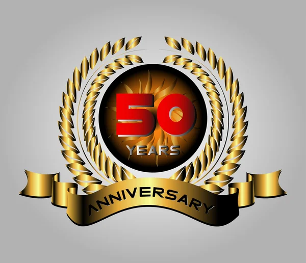 50 anni di etichetta d'oro anniversario con nastri, illustrazione vettoriale — Vettoriale Stock