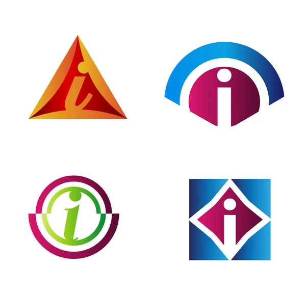 Ensemble de symboles alphabétiques et d'éléments de la lettre i, tels que le logo i — Image vectorielle