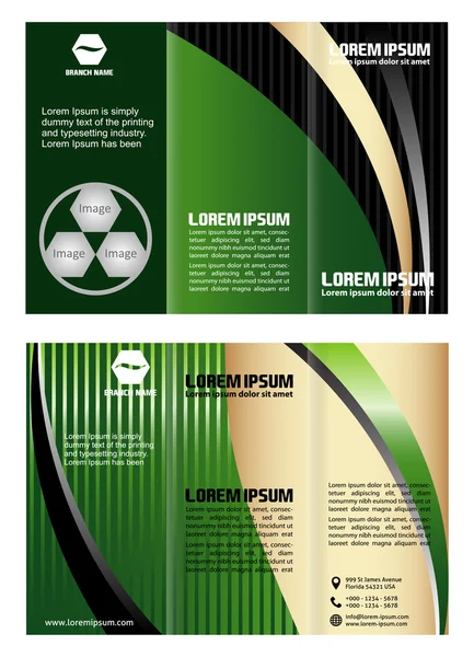 Modelo de brochura de negócios de três dobras verdes —  Vetores de Stock