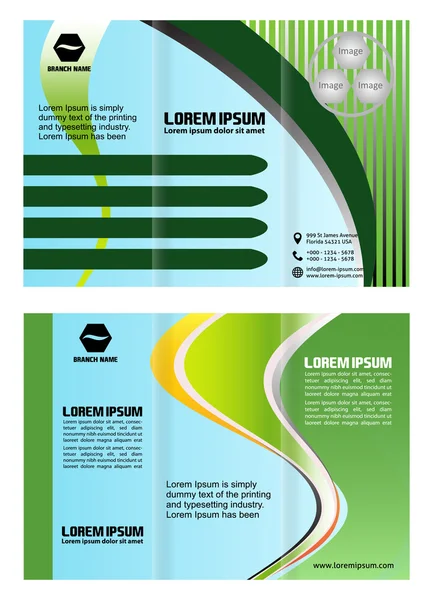 브로셔 폴더 전단지 화살표 선 녹색 배경, 이미지에 대 한 블록 — 스톡 벡터