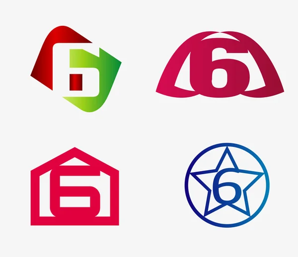 Nummer zes logo sjabloon. Abstracte pictogrammenset — Stockvector
