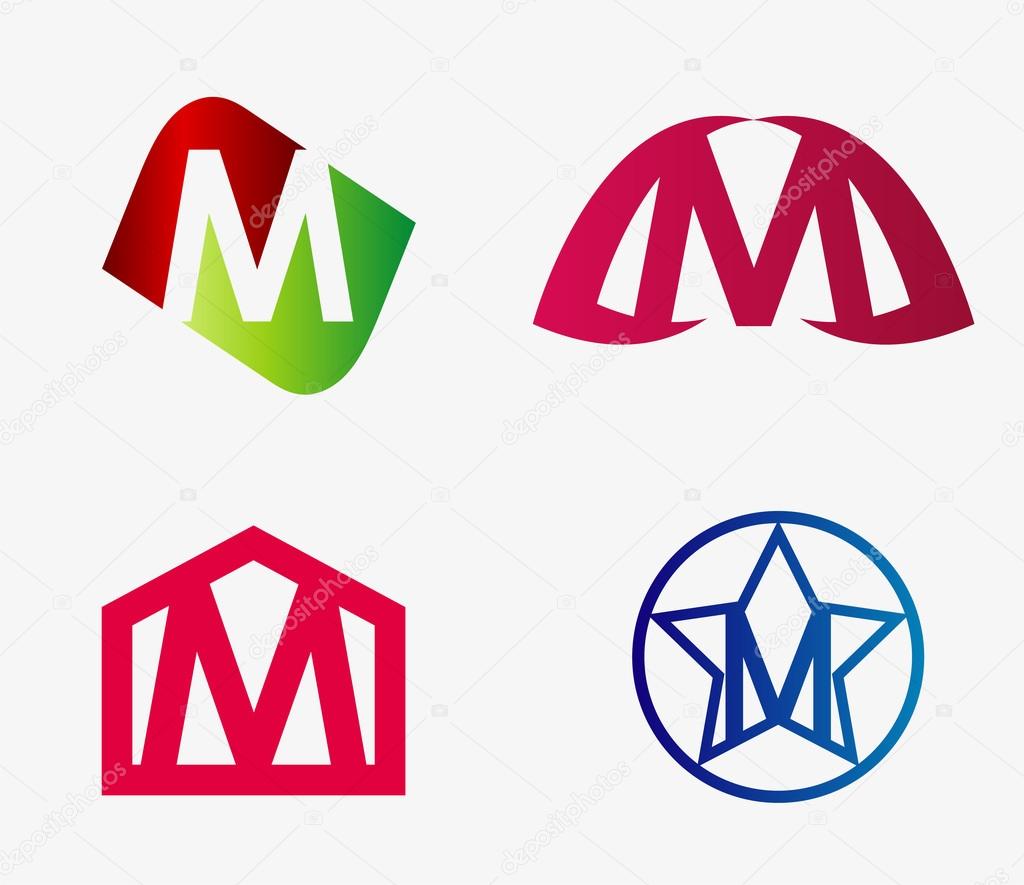 Abstract M round logo design template. Vector creative symbol set