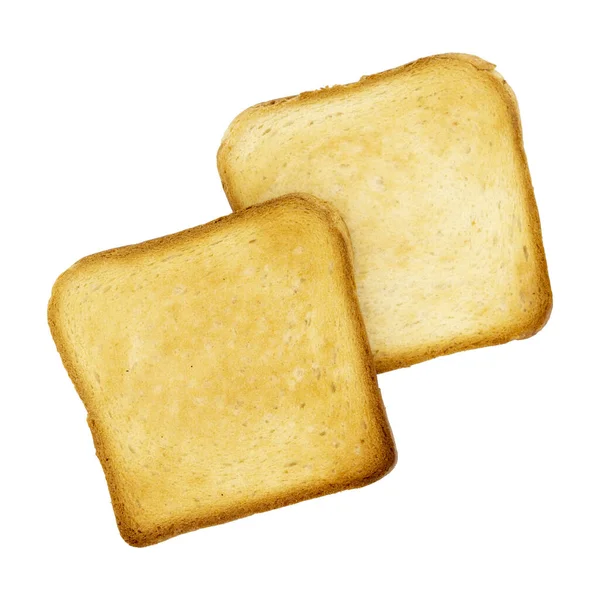 Dwa Tosty Chleb Plastry Śniadanie Izolowane Białym Tle — Zdjęcie stockowe