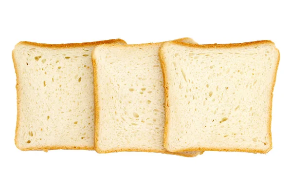 Drie Geroosterde Brood Plakjes Voor Het Ontbijt Geïsoleerd Een Witte — Stockfoto