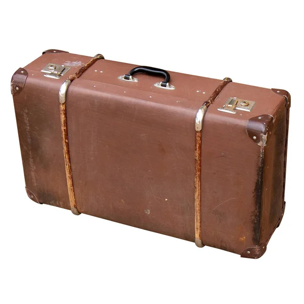白い背景に隔離された古い茶色のスーツケース — ストック写真
