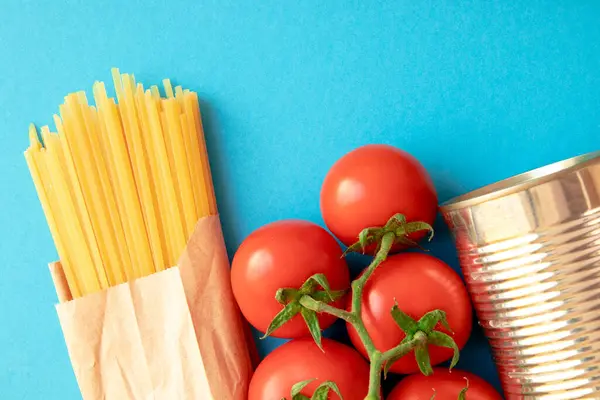 Pasta Ingredients Tomatoes Ingredients Cooking National Italian Healthy Food Top — Stock Photo, Image