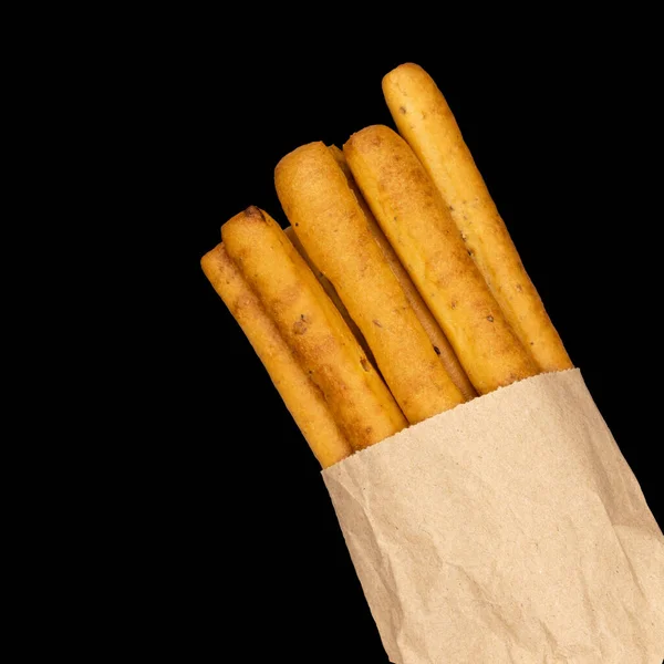 Crispy Breadsticks Traditional Italian Snack Grissini Dark Background — Stock Photo, Image