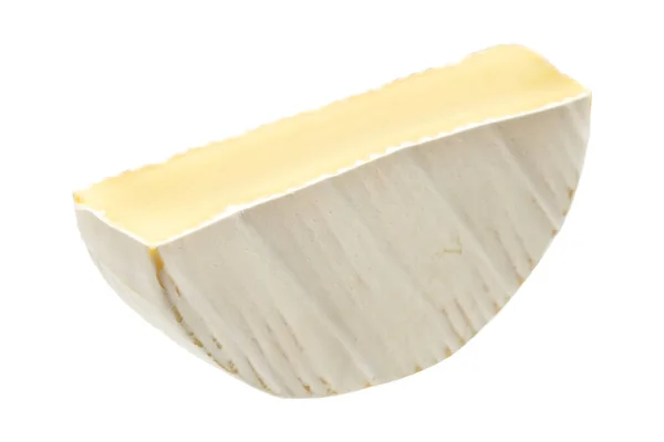 白地に隔離されたキャンベールまたはブリーチーズ 上から食べることができる白いカビの見える柔らかいチーズ — ストック写真