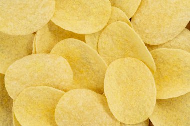 Çıtır patates cipsi, atıştırmalık dokusu. Üst Manzara. Düz yatıyordu
