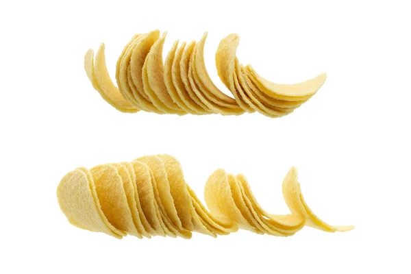 Collage Potato Chips Isolated White Background — Stock Photo, Image