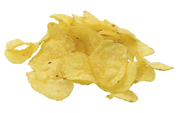 Aardappelchips Geïsoleerd Witte Achtergrond Close Upzicht — Stockfoto