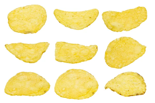Set Potato Chips Close Isolated White Background — Stock Photo, Image