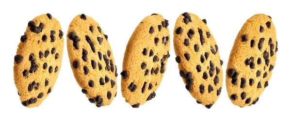 Faldende Chokolade Chip Cookies Isoleret Hvid Baggrund - Stock-foto